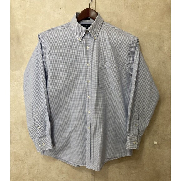 Tommy Hilfiger Men’s 16.5 34/35 Blue White Check Button Down Long Sleeve Preppy - Picture 2 of 9